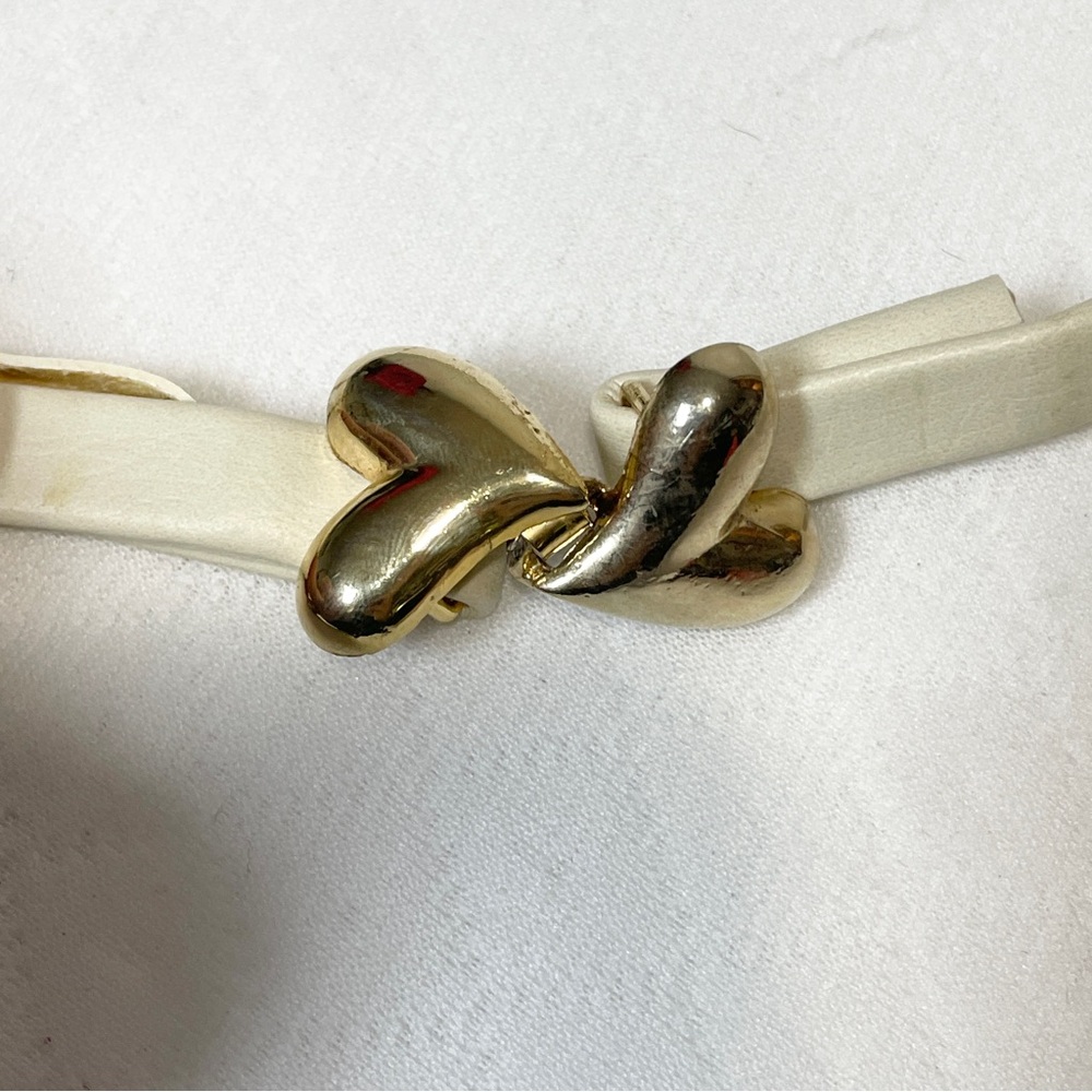 Vintage Cream skinny Belt with Gold Hearts Hook Closure